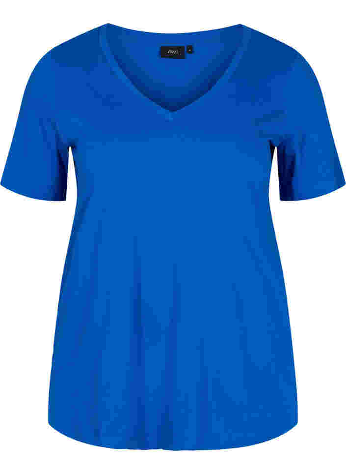 T-Shirt aus Bio-Baumwolle mit V-Ausschnitt, Princess Blue, Packshot image number 0