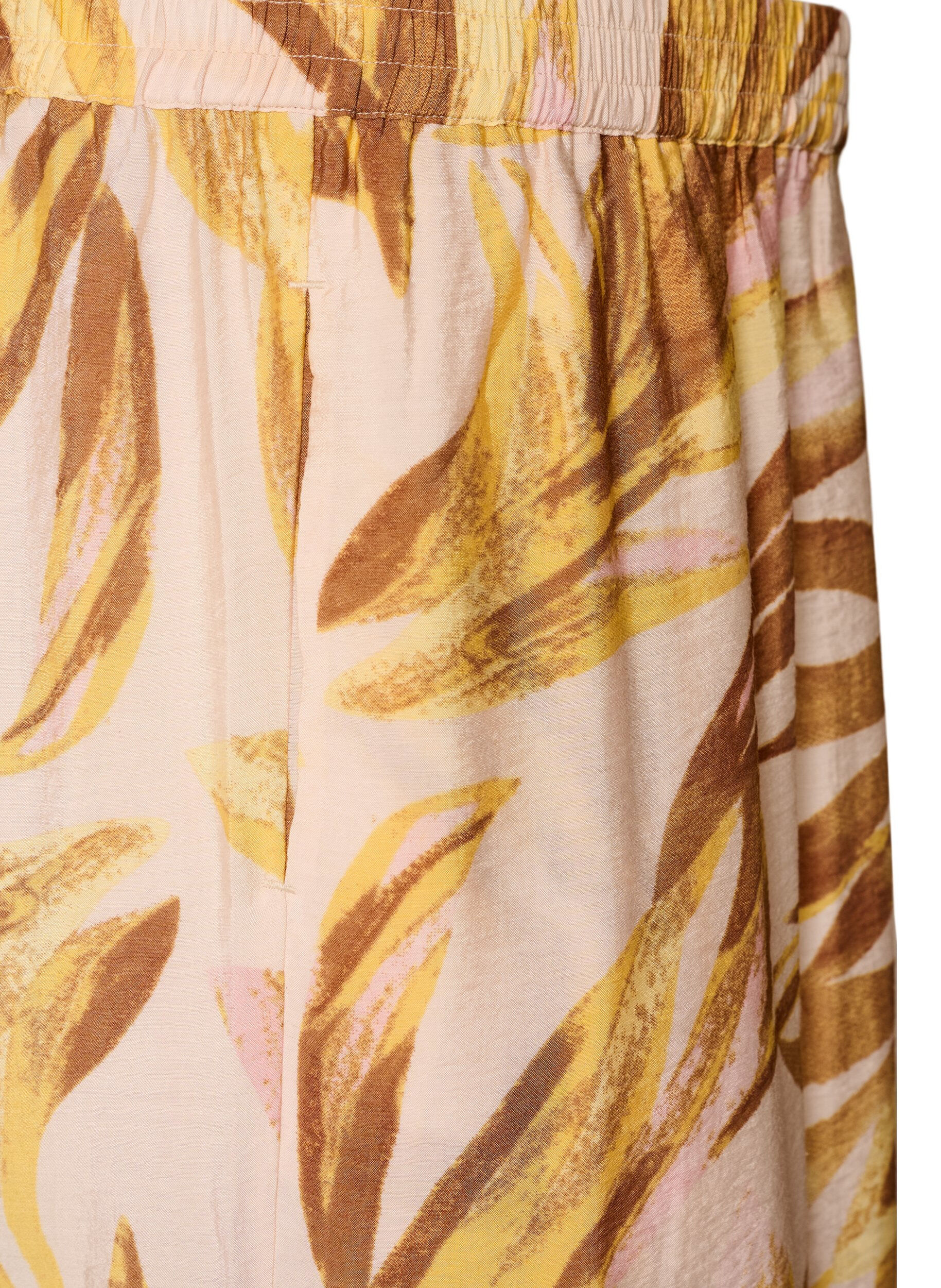 ZizziHose mit weitem Bein, Blattdruck und hohem Gummizugbund., Gelb, Packshot image number 3