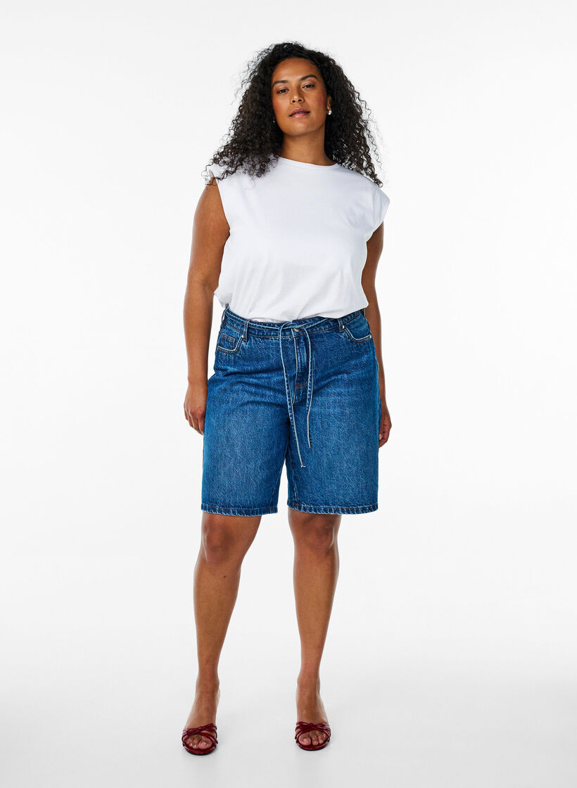 Ärmellose Jerseybluse mit Schulterpolstern., Weiß, Model image number 1