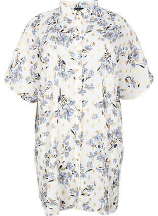 Langes Hemd mit Blumenmuster, White Flower/Gold, Packshot image number 0