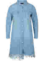 Denim-Kleid mit Fransen und Knopfverschluss, Light blue denim, Packshot