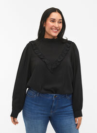 Viskose-Bluse mit Rüschen, Black, Model