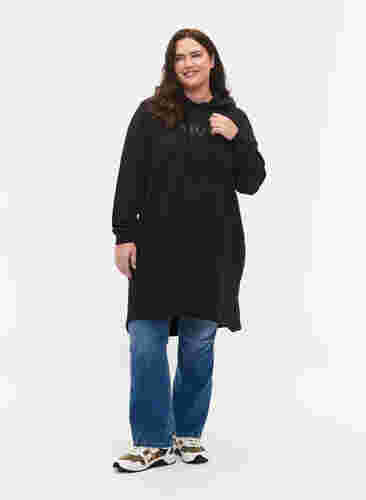 Pulloverkleid mit Kapuze und Schlitz, Black, Model image number 3