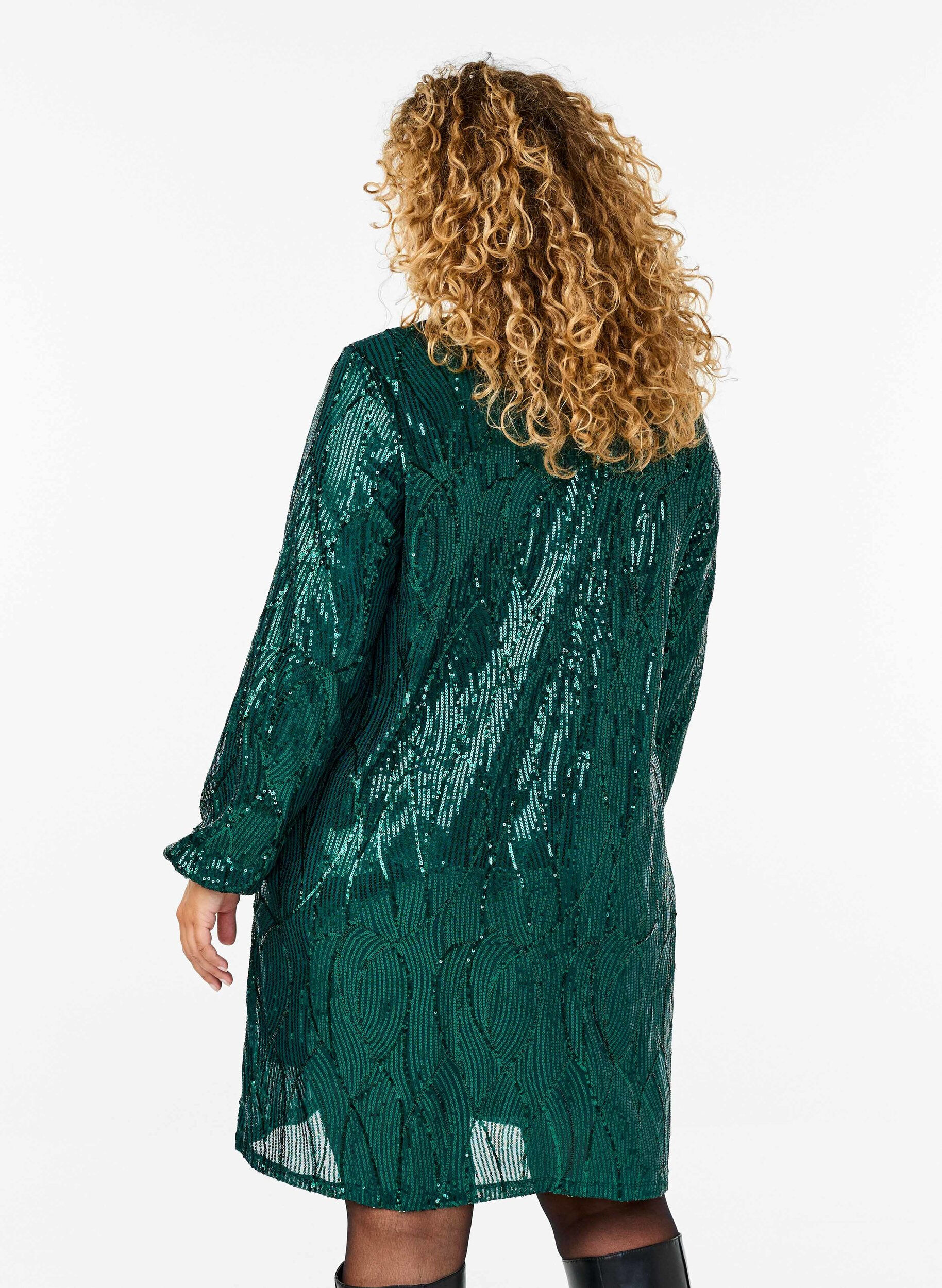 Zizzi Lang&auml;rmliges Paillettenkleid mit Muster, Rain Forest, Model image number 1