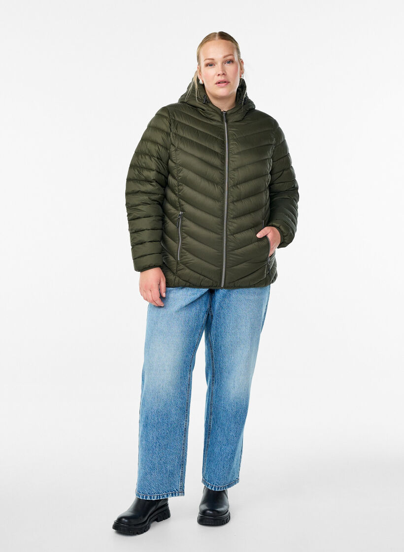 Leichte Steppjacke mit Kapuze, Gr&uuml;n, Model image number 1