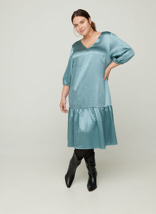 Shiny Kleid mit V-Ausschnitt, North Atlantic Shine, Model image number 2