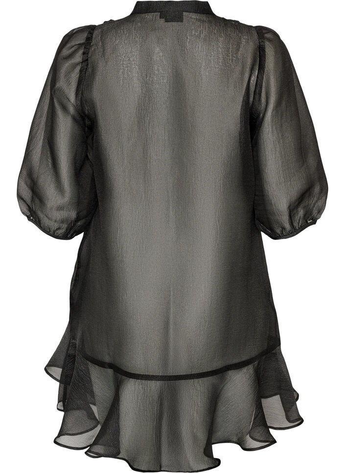 Kurzes Kleid aus Organza mit R&uuml;schensaum, Schwarz, Packshot image number 1