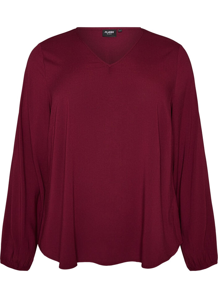 Bluse aus Viskose mit V-Ausschnitt und abgerundetem Saum, Rot, Packshot image number 0