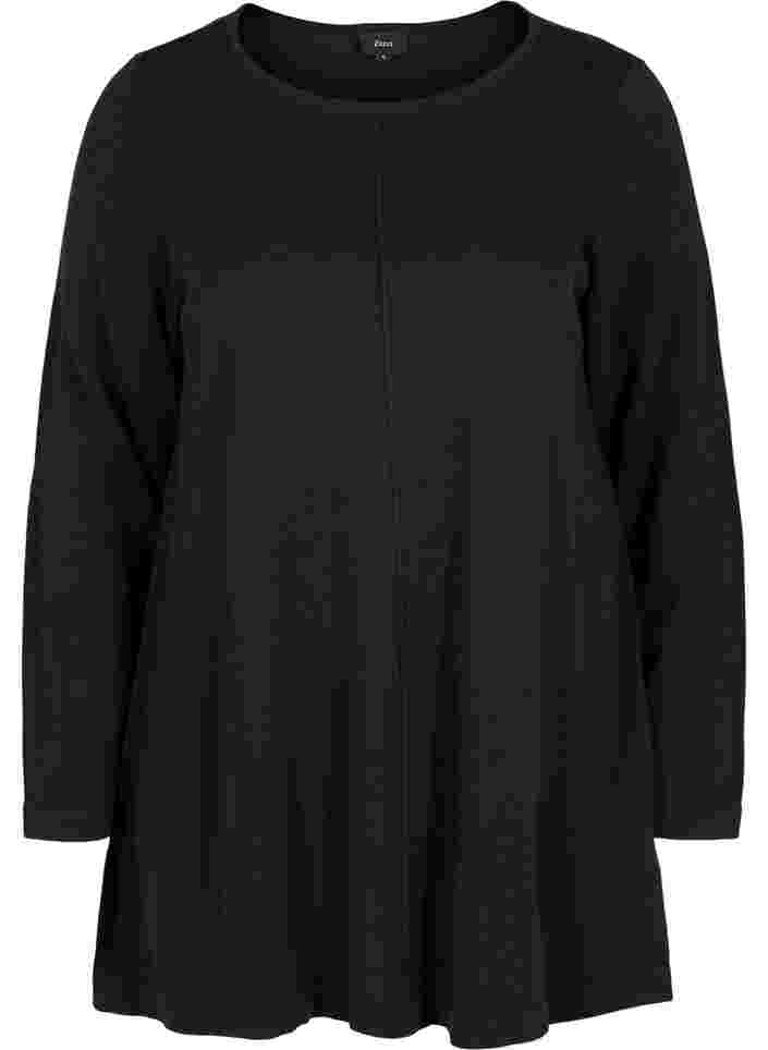 Strickbluse mit Rundhals aus Baumwollmischung, Black, Packshot image number 0