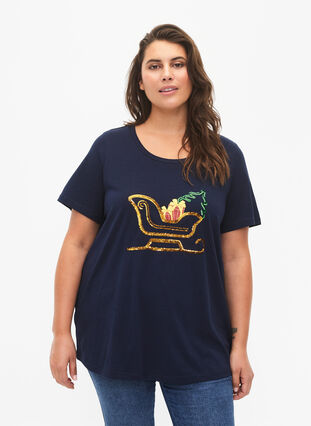 Weihnachts-T-Shirt mit Pailletten, Navy Blazer SLATE, Model image number 0