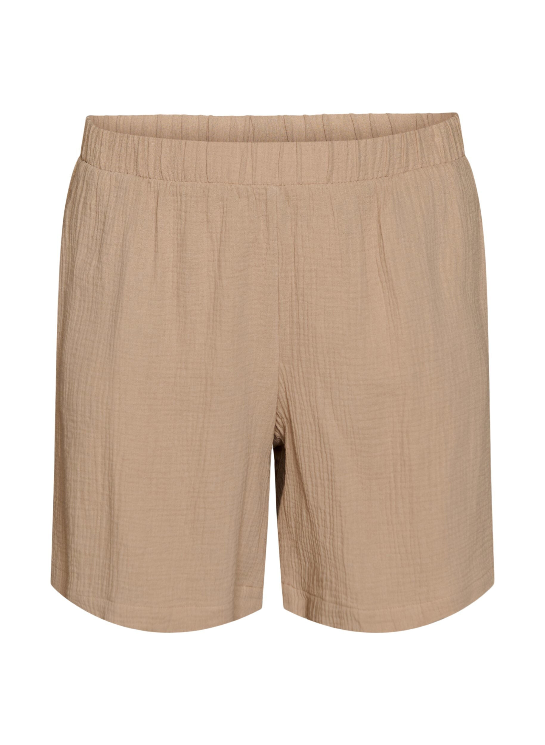 Zizzi Hoch taillierte Shorts aus Baumwoll-Musselin, Beige, Packshot image number 0