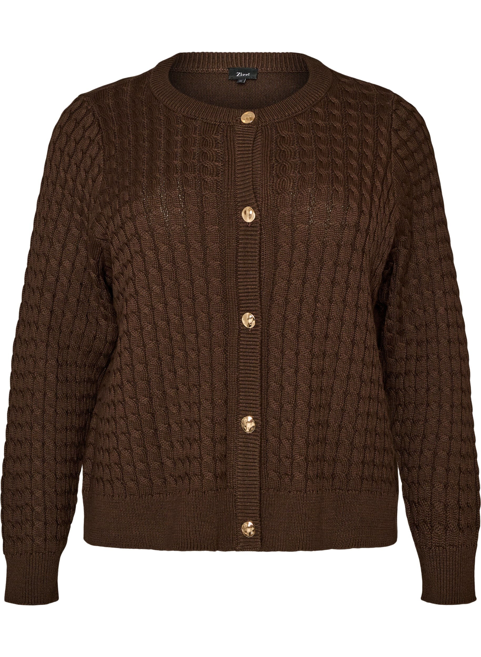 Zopfmuster-Strickjacke mit goldenen Kn&ouml;pfen