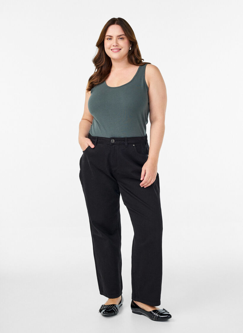 Einfarbiges basic Top aus Baumwolle, Grün, Model image number 1