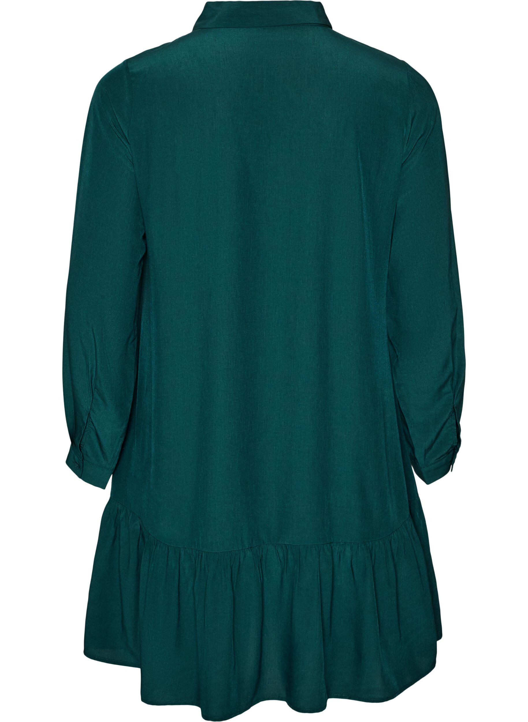 ZizziKurzes Hemdblusenkleid mit R&uuml;schenvolant, Gr&uuml;n, Packshot image number 1