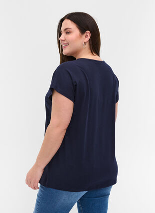 T-Shirt aus Baumwolle mit Streifen, Night Sky Solid, Model image number 1