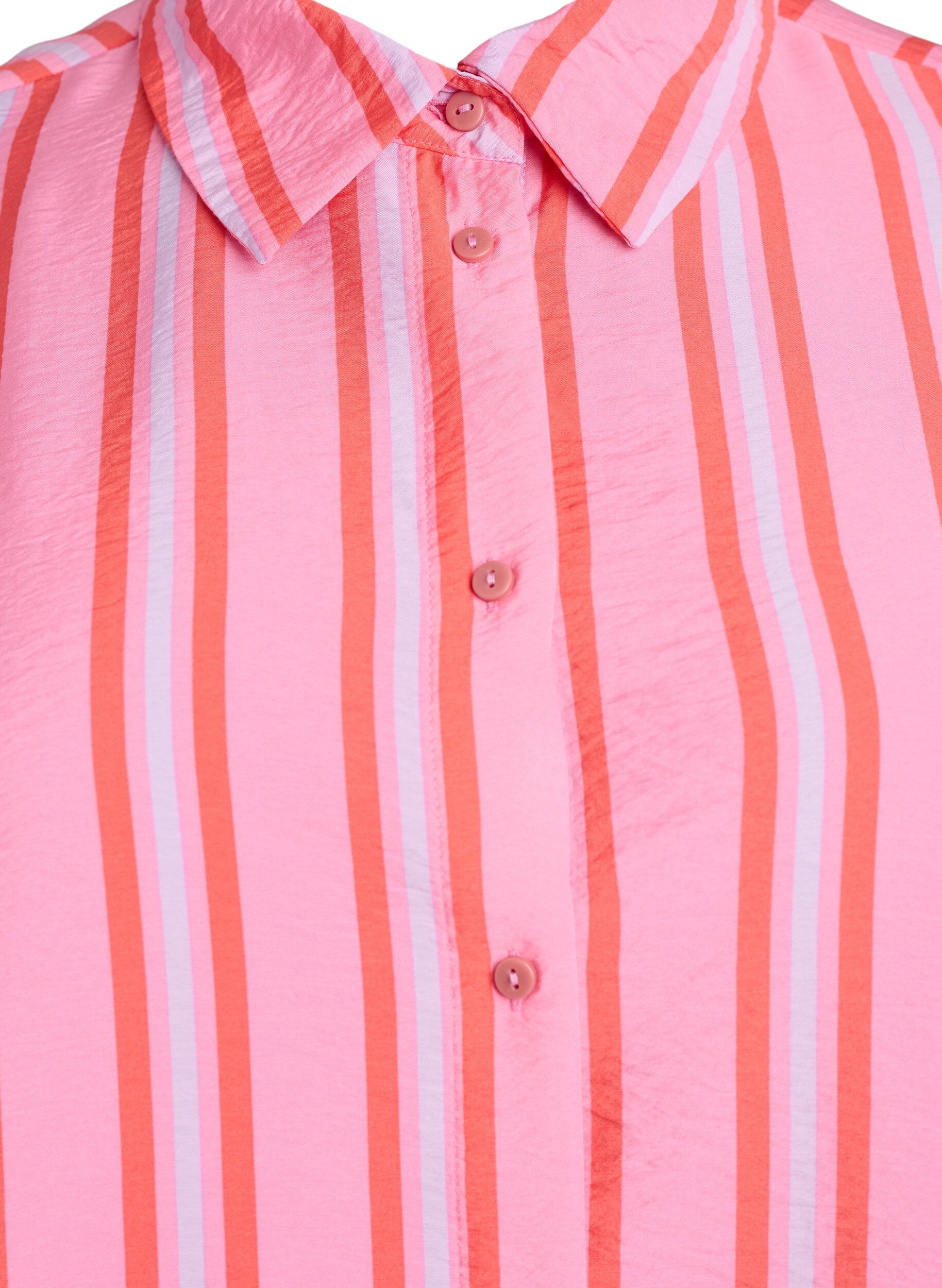 ZizziGestreifte Bluse aus Viskose mit kurzen &Auml;rmeln, Pink, Packshot image number 2