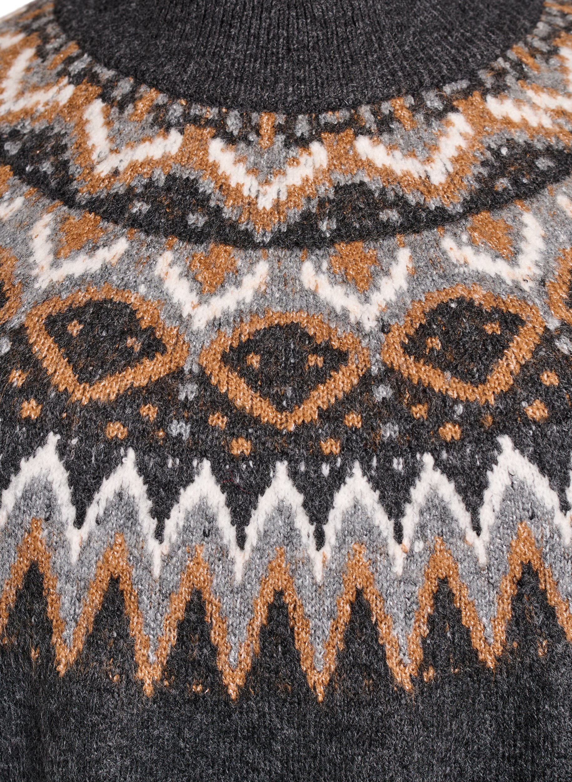 Zizzi Strickkleid mit Jacquardmuster und Ballon&auml;rmeln, Grau, Packshot image number 2