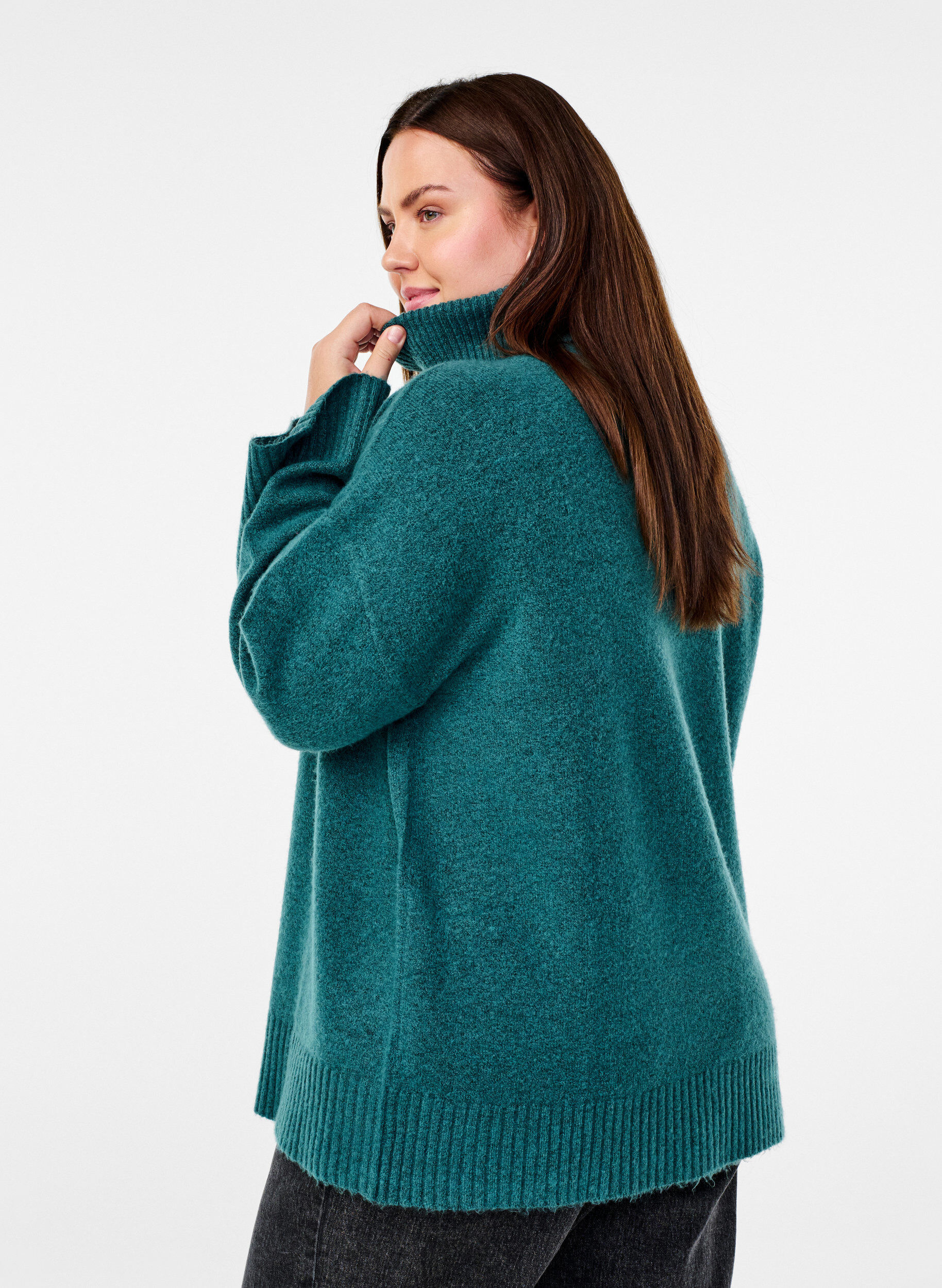 Zizzi Rollkragenpullover aus Strick, Atlantic Deep Mel., Model image number 1