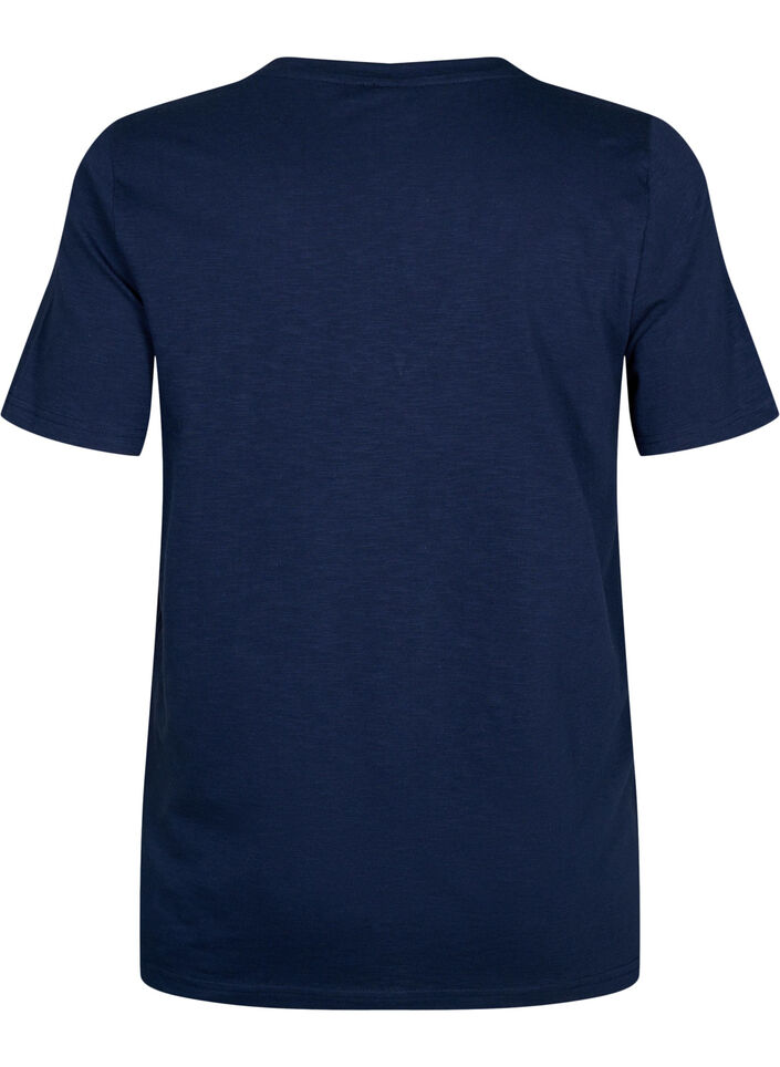 Kurzärmliges Basic-T-Shirt mit V-Ausschnitt, Blau, Packshot image number 1