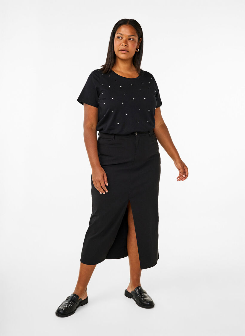 Baumwoll-T-Shirt mit Strasssteinen, Black, Model image number 3