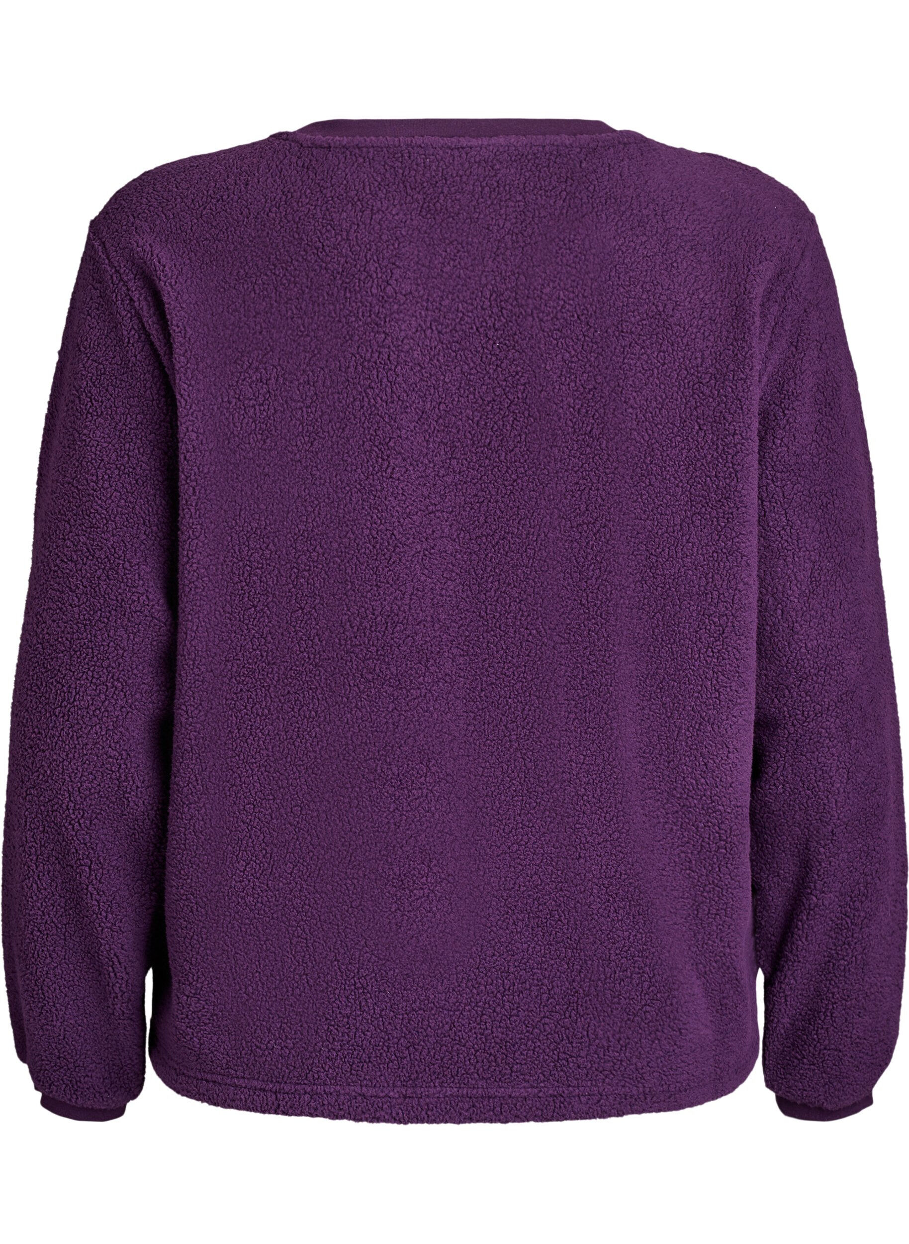 Zizzi Pullover aus weichem Teddyfleece, Lila, Packshot image number 1