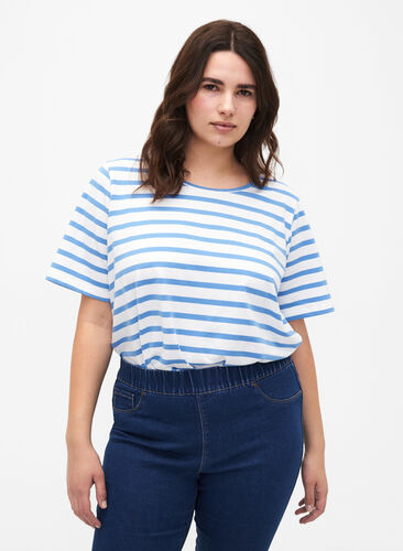 Gestreiftes T-Shirt aus biologischer Baumwolle, Marina Stripe, Model image number 0