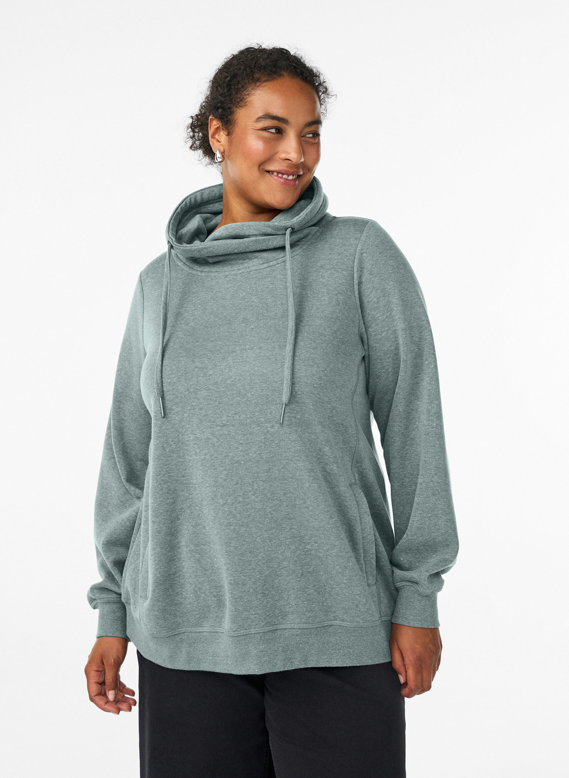 Zizzi FLASH - Sweatshirt mit Stehkragen und Taschen, Gr&uuml;n, Model image number 0