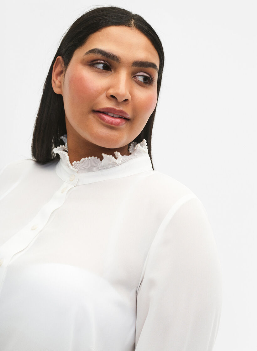  Hemdbluse mit R&uuml;schendetail, Bright White, Model image number 2