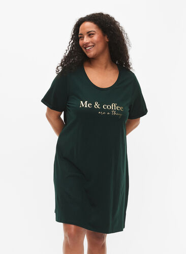 Kurzärmeliges Nachthemd aus Bio-Baumwolle , Scarab W. Coffee, Model image number 0