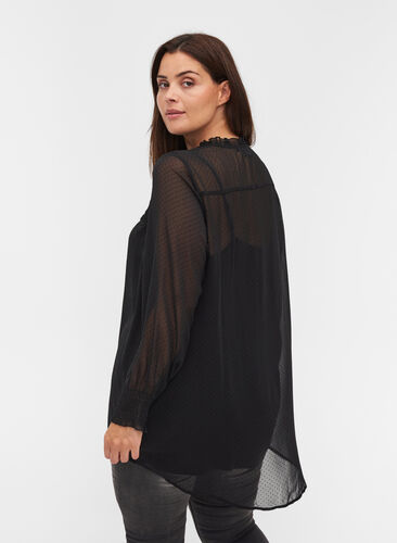  Hochgeschlossene Bluse mit Smock- und Rüschendetails, Black, Model image number 1