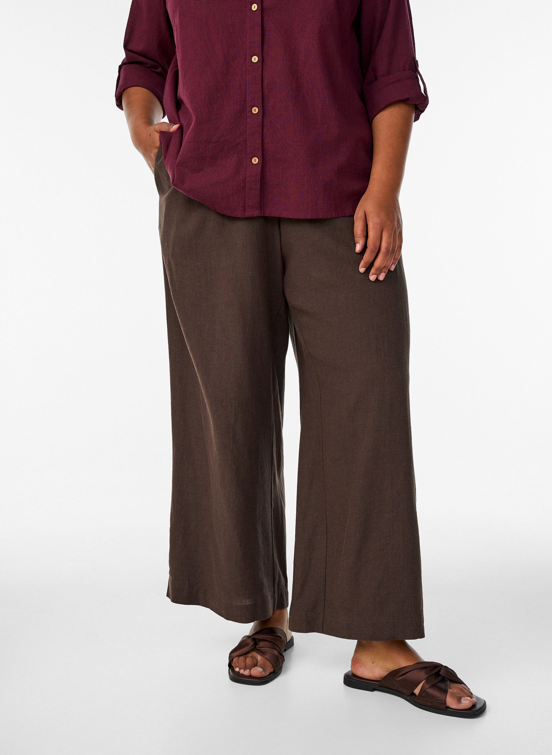 ZizziHose aus Leinen und Viskose mit weitem Bein, Braun, Model image number 2