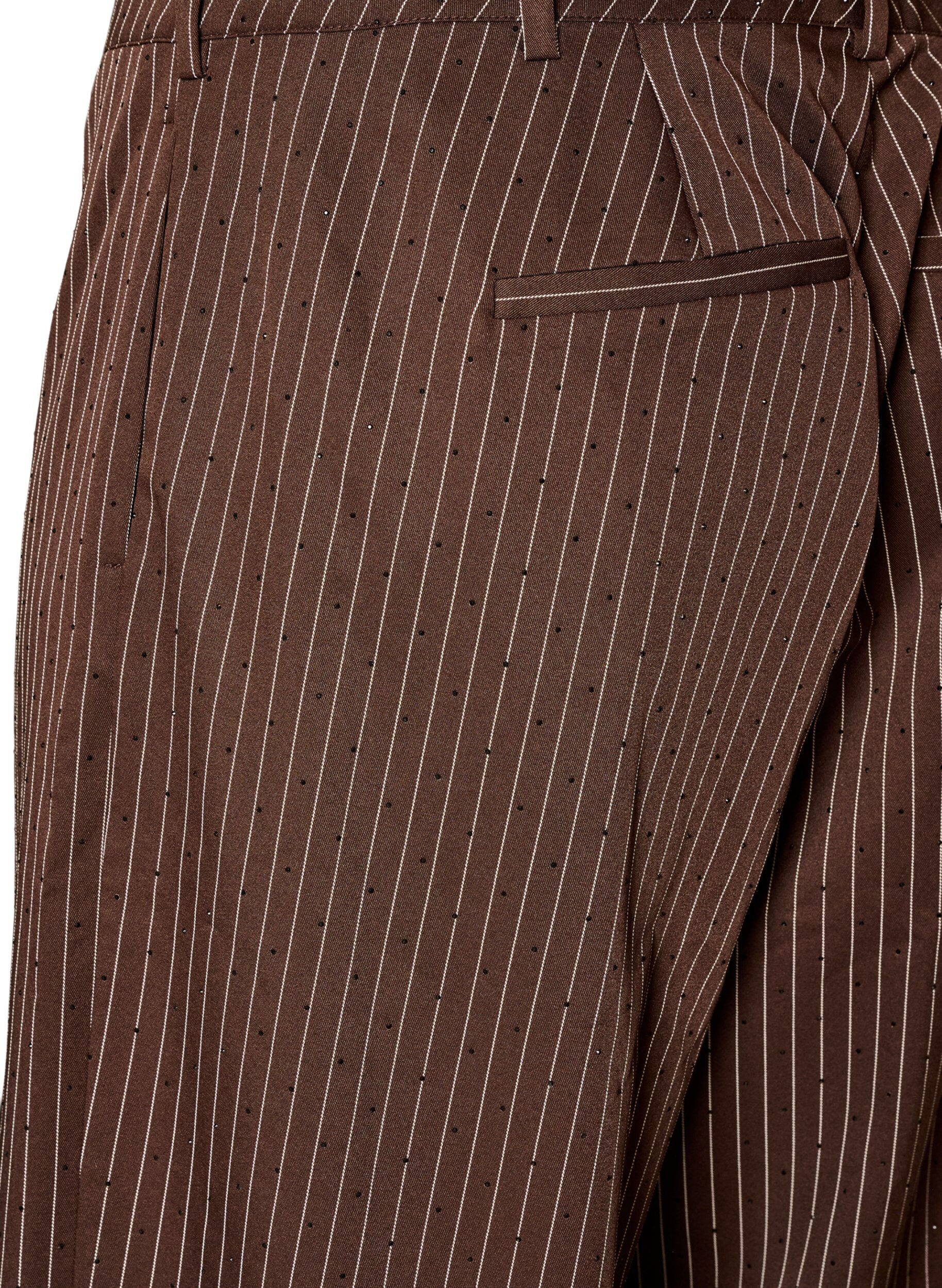 ZizziNadelstreifenhose mit Strasssteinen und weitem Bein, Braun, Packshot image number 3