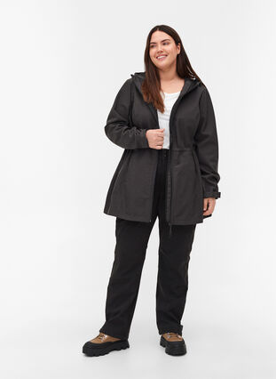 Softshell-Jacke mit Kapuze und verstellbarer Taille, Dark Grey Melange, Model image number 3