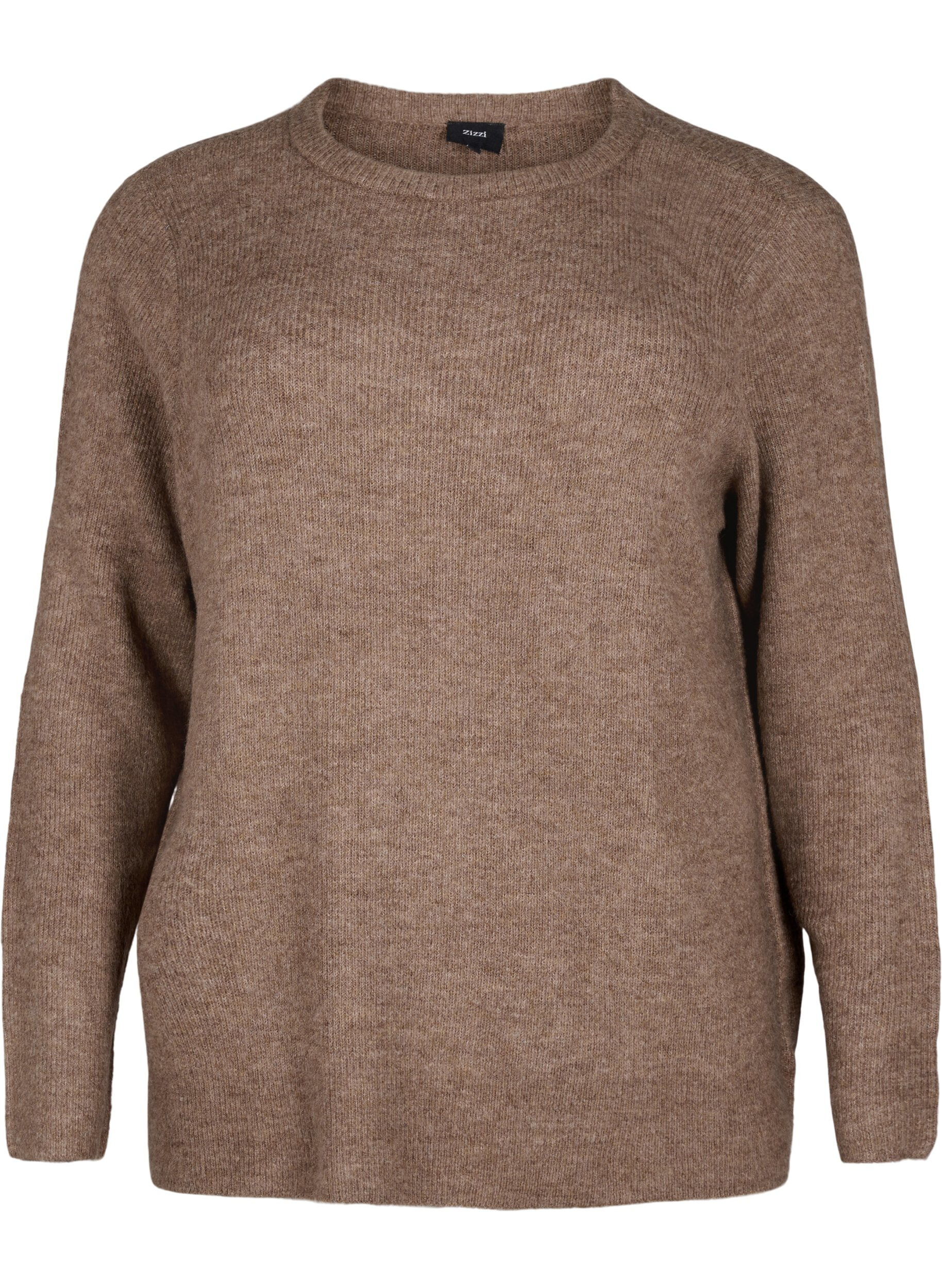 Zizzi Melange-Pullover mit Rundhalsausschnitt	, Caribou Mel., Packshot image number 0