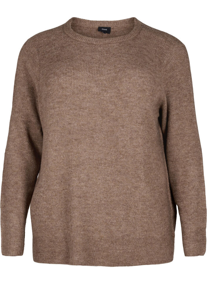Melange-Pullover mit Rundhalsausschnitt	, Caribou Mel., Packshot image number 0