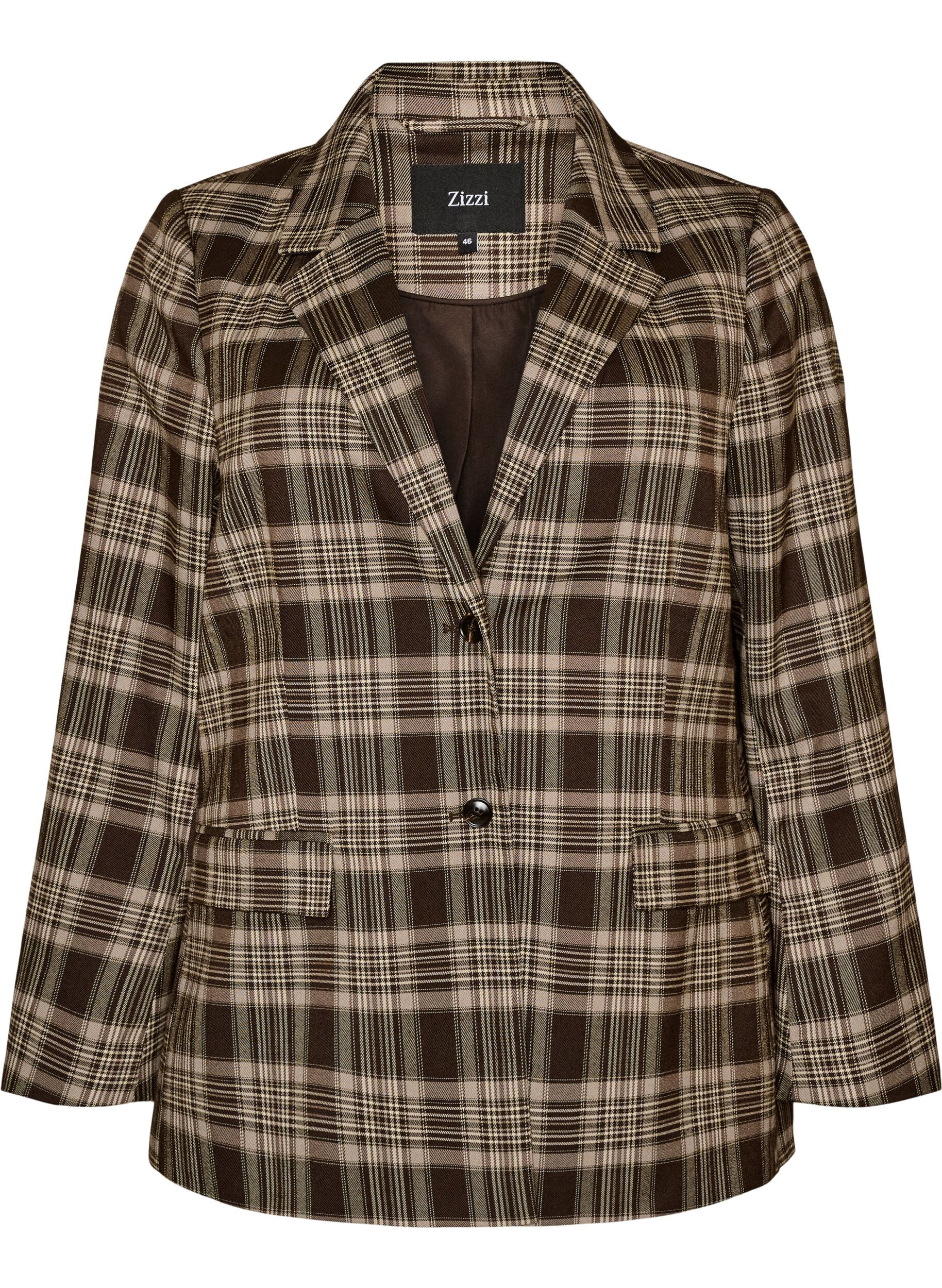 ZizziKarierter Blazer mit Taschen und Gehschlitz, Braun, Packshot image number 0