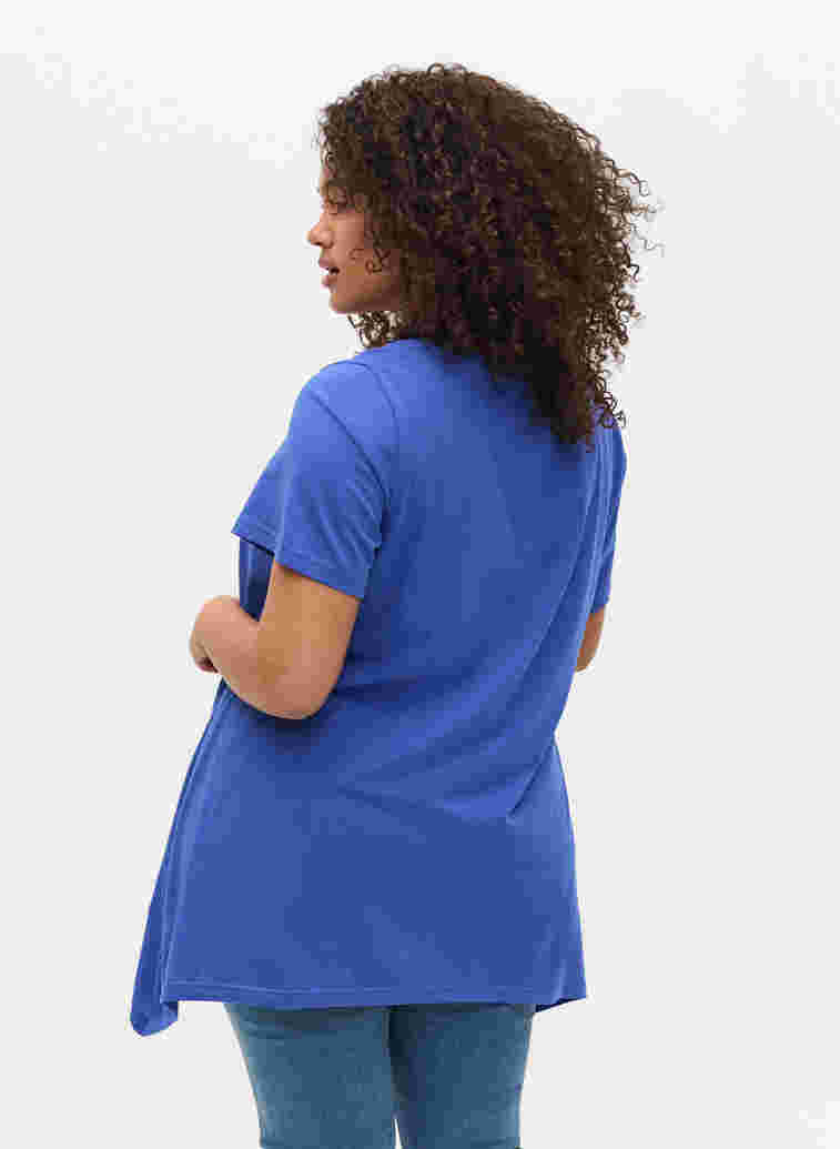 Kurzarm T-Shirt aus Baumwolle mit A-Linie, Dazzling Blue HELLO , Model image number 1