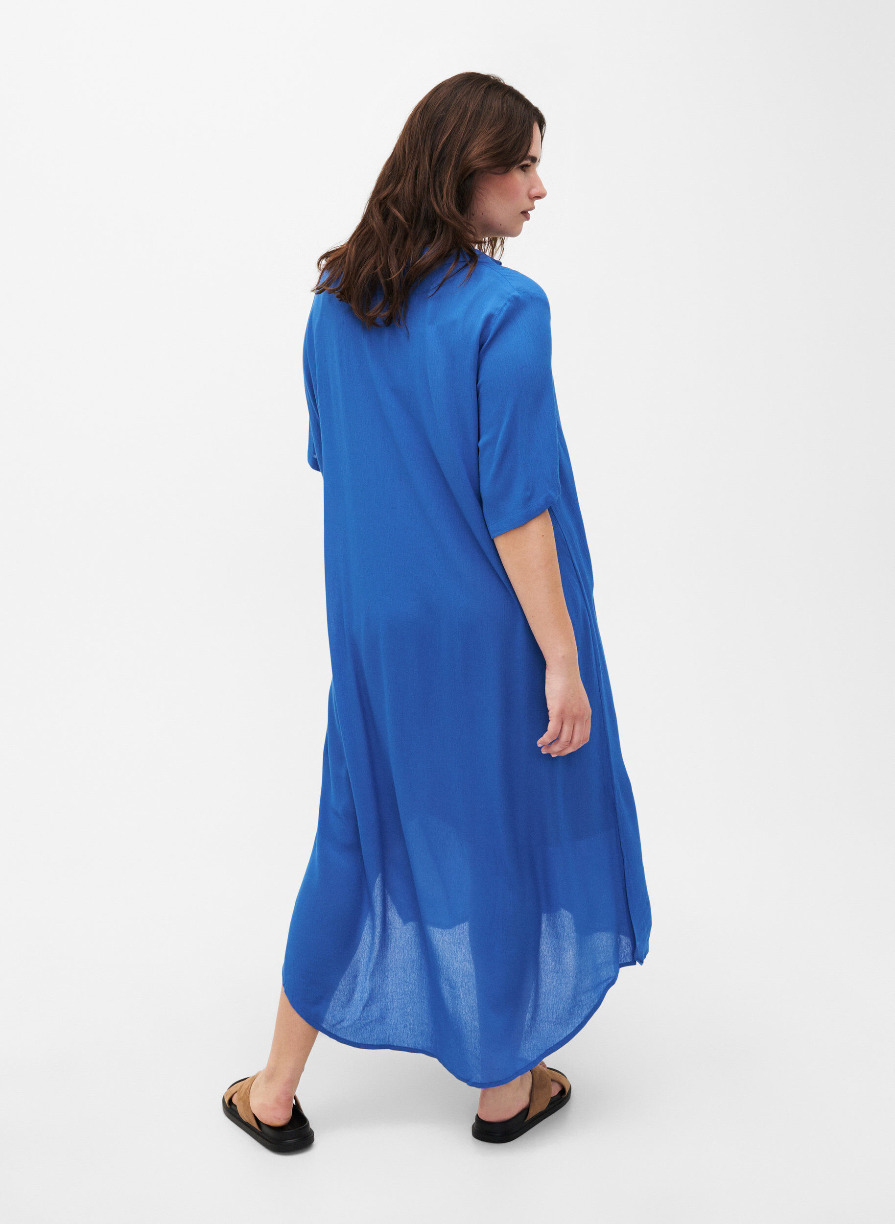Zizzi Hemdkleid aus Viskose mit kurzen &Auml;rmeln, Victoria blue, Model image number 1