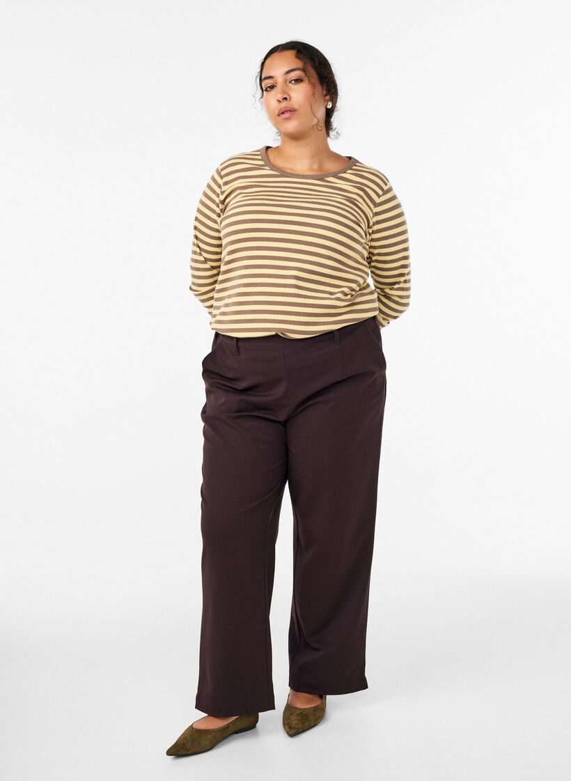 Gestreifte Bluse mit langen &Auml;rmeln, Braun, Model image number 1