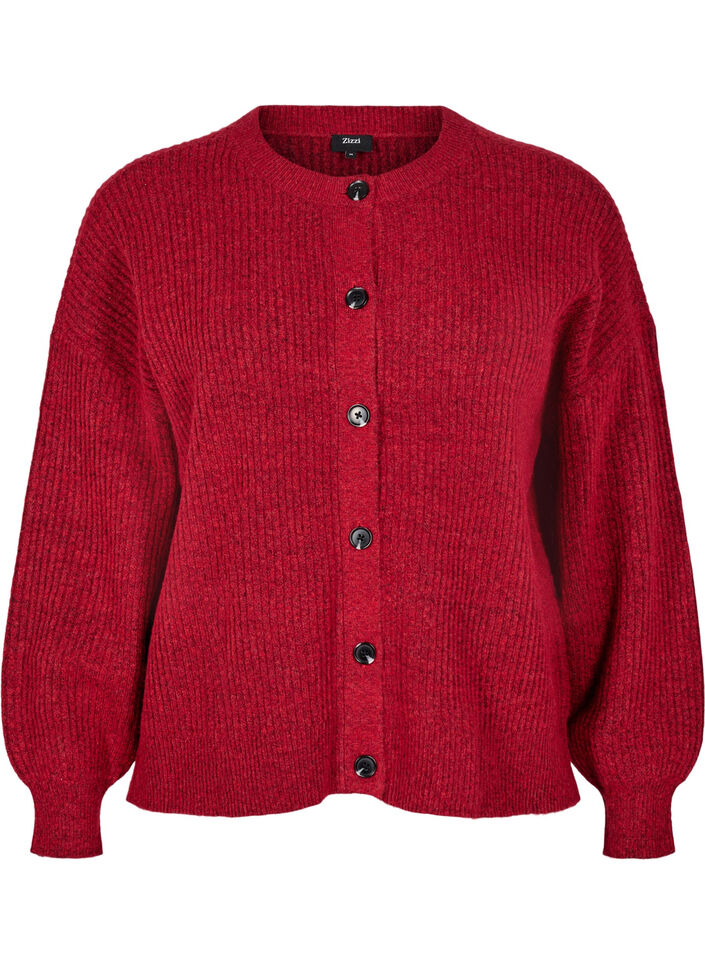 Rippenstrick Strickjacke mit Kn&ouml;pfen, Rot, Packshot image number 0