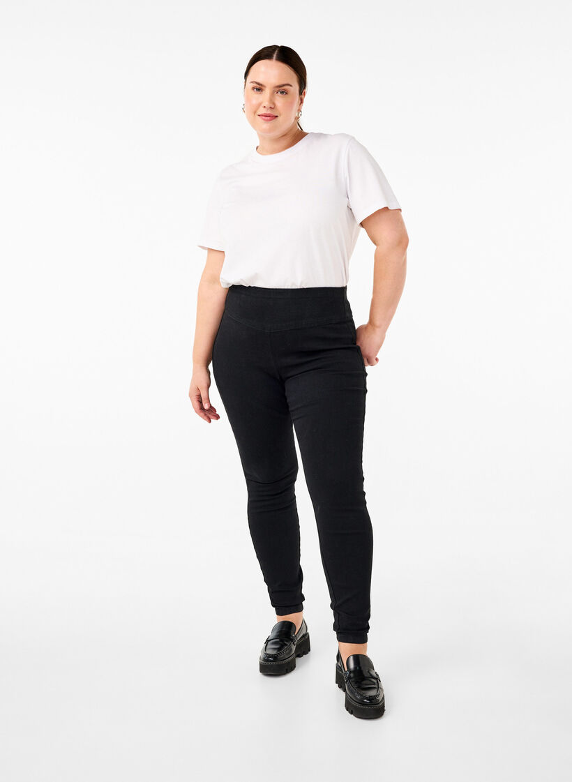 Dehnbare Jeggings mit hoher Taille, Black, Model image number 0