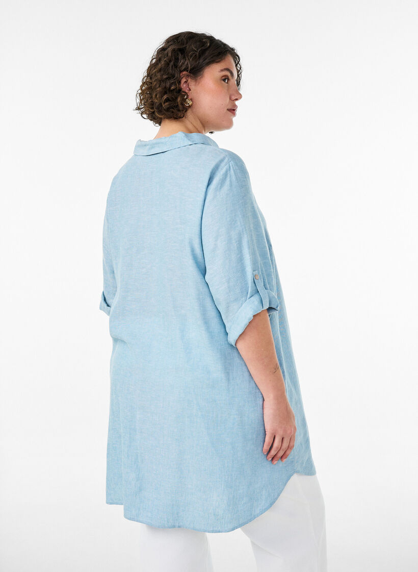 Tunika aus Leinen und Viskose mit A-Linie, Blau, Model image number 2