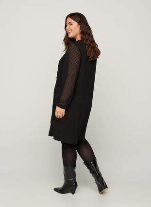 Langarm Kleid mit A-Linie, Black, Model image number 1
