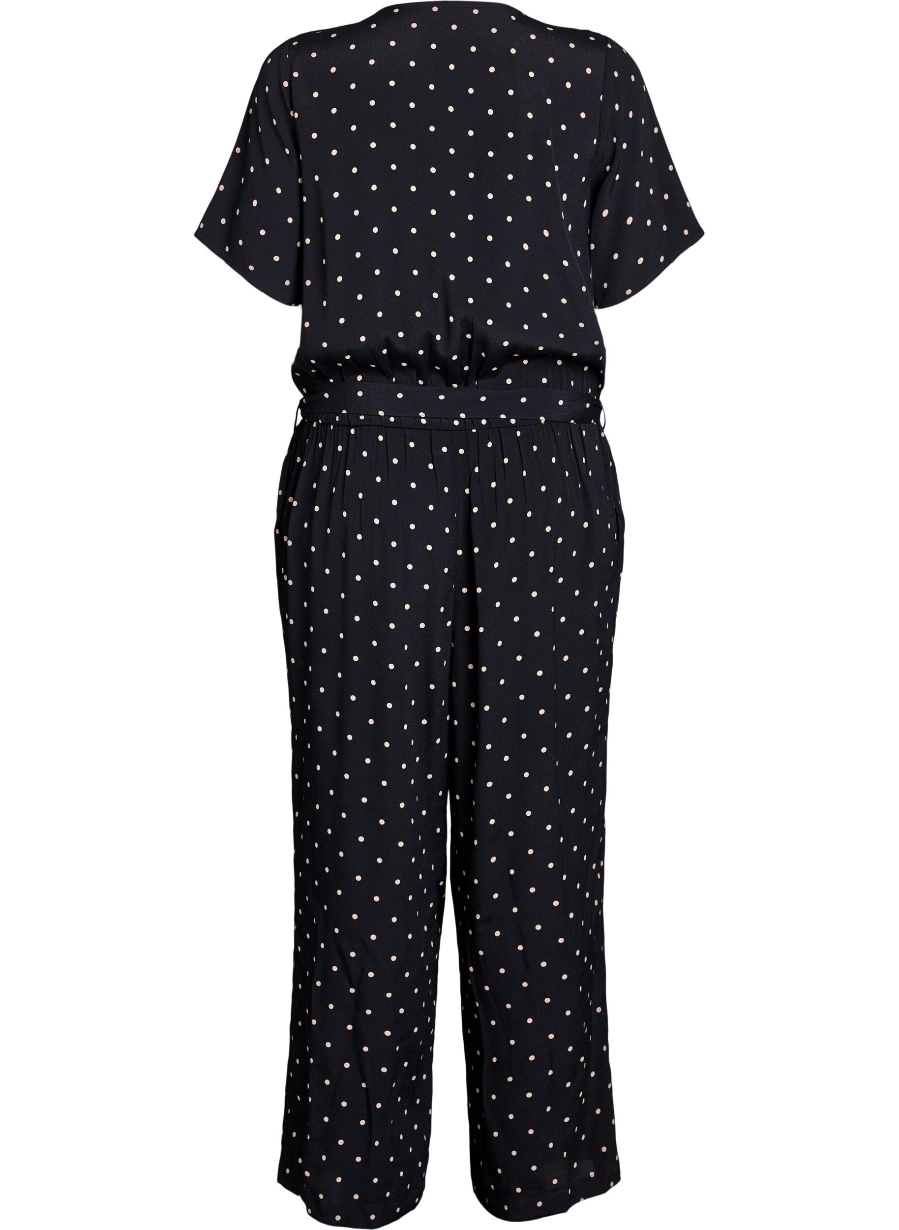Zizzi Jumpsuit mit Punkten und kurzen &Auml;rmeln, Schwarz, Packshot image number 1