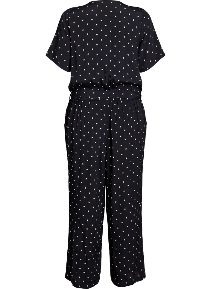 Jumpsuit mit Punkten und kurzen Ärmeln, Schwarz, Packshot image number 1