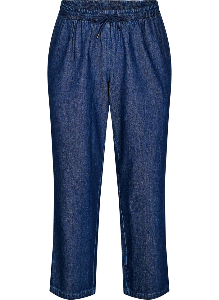 Gerade geschnittene Jeans mit elastischem Bund, Blau, Packshot image number 0