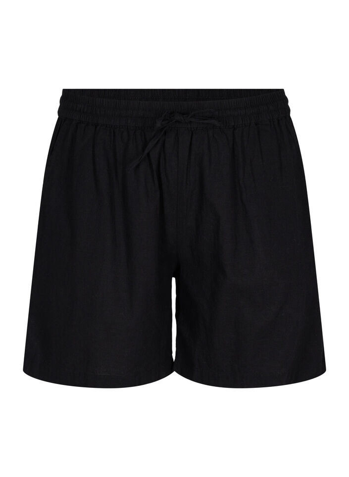 Lockere Shorts aus einer Baumwollmischung mit Leinen, Black, Packshot image number 0