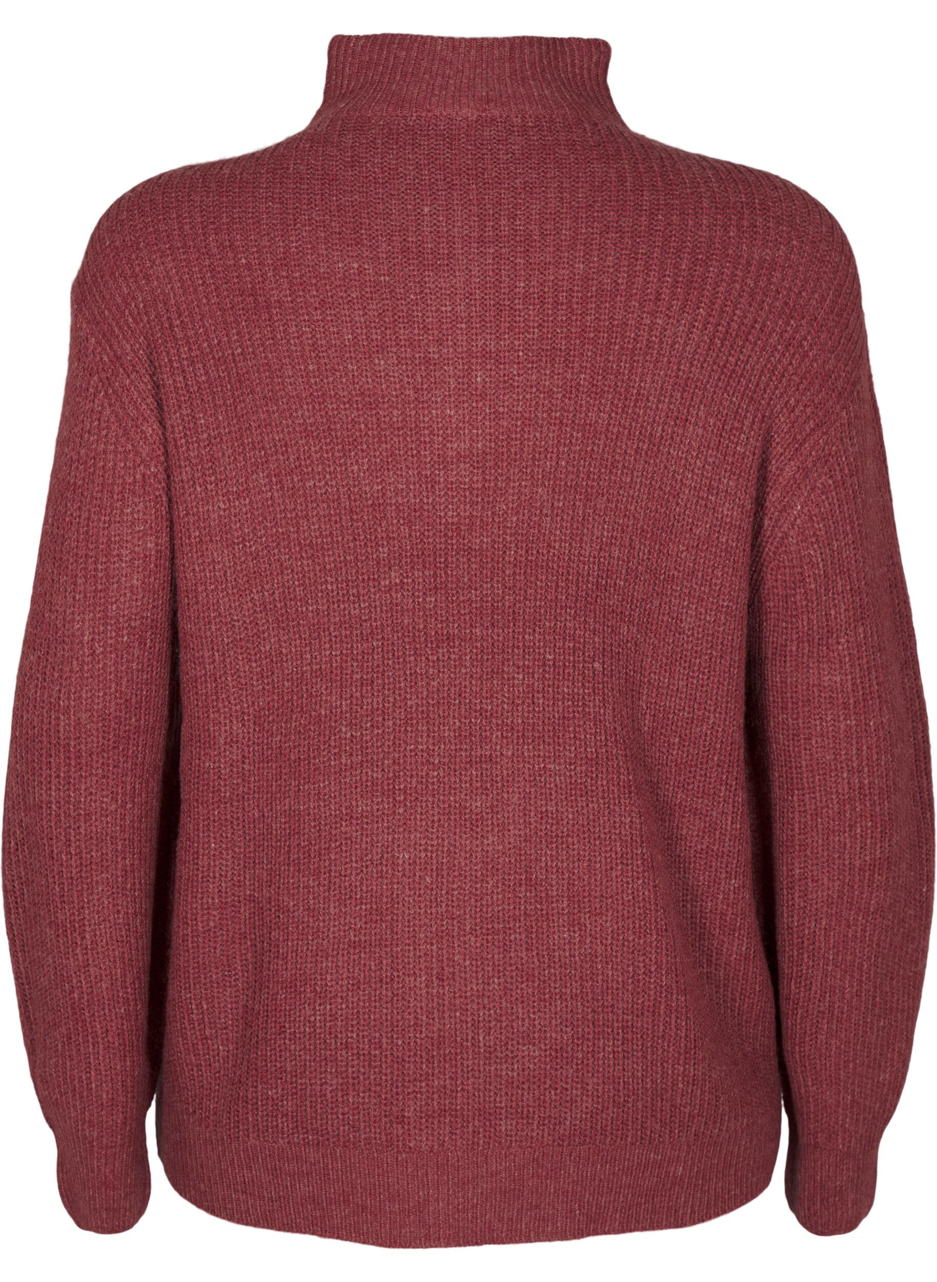 Zizzi FLASH &ndash; Strickpullover mit hohem Kragen und Rei&szlig;verschluss, Rot, Packshot image number 1