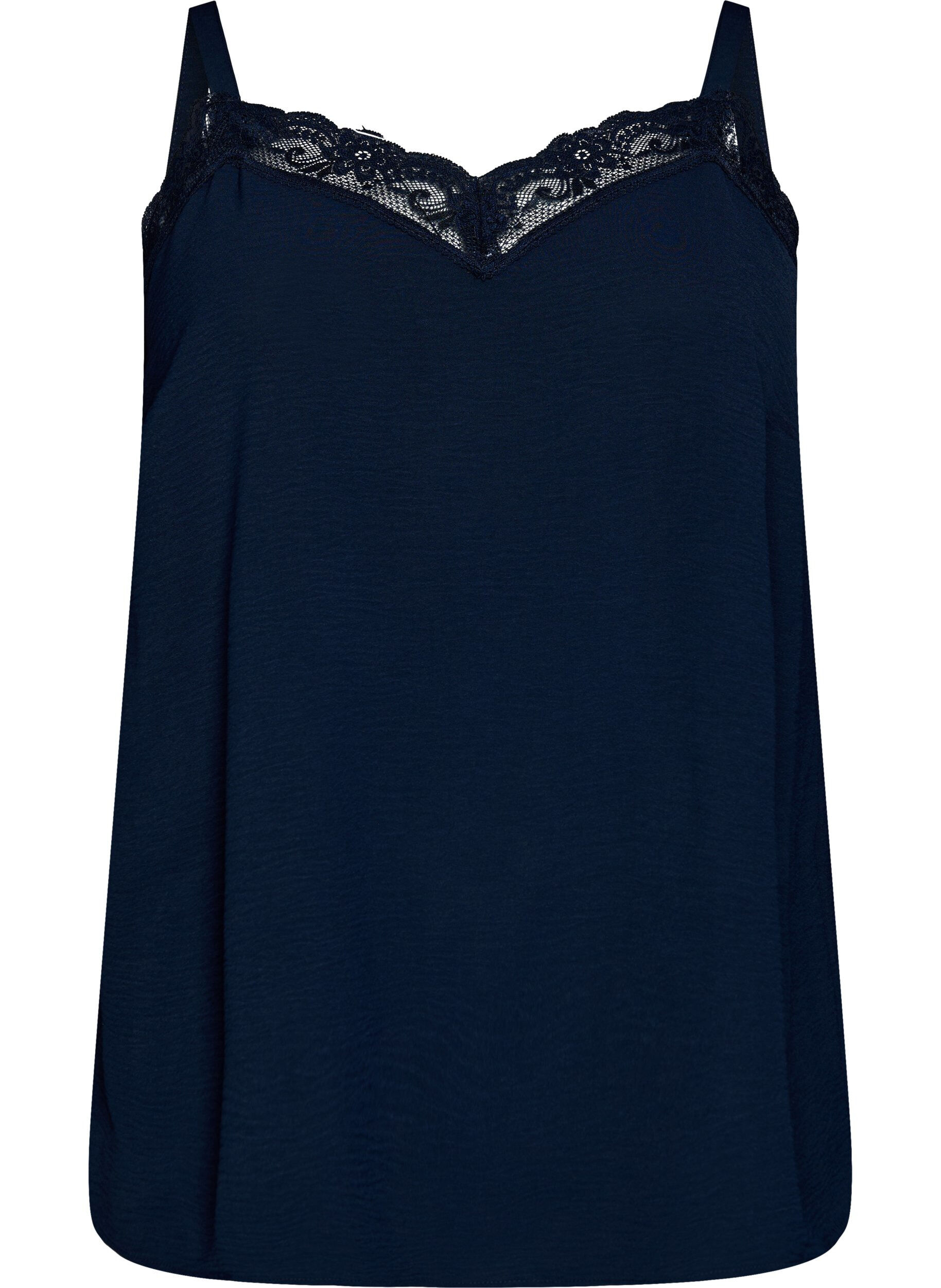 Zizzi Cami-Top mit V-Ausschnitt und Spitzen, Blau, Packshot image number 0