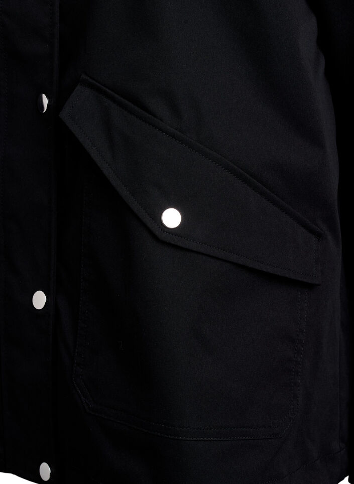 Kurze Fr&uuml;hlingsjacke mit abnehmbarer Kapuze, Schwarz, Packshot image number 3